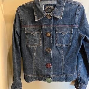 CAbi Blue Jean Jacket with Vintage Style Multicolor Buttons